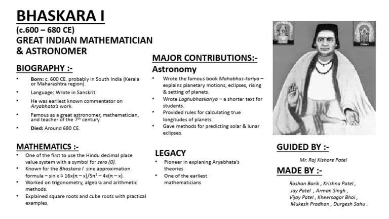 Bhaskara I: Pioneer Mathematician & Astronomer | PDF