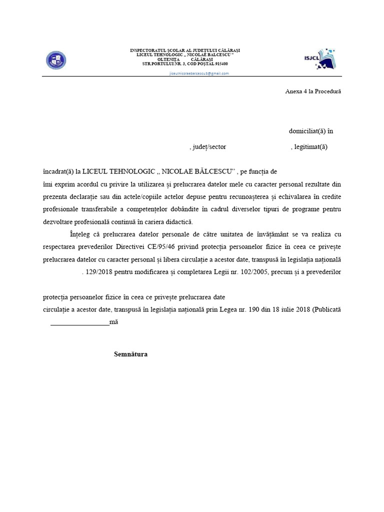 Anexa 4 La Procedura Specifica Acumulare 90 CPT | PDF