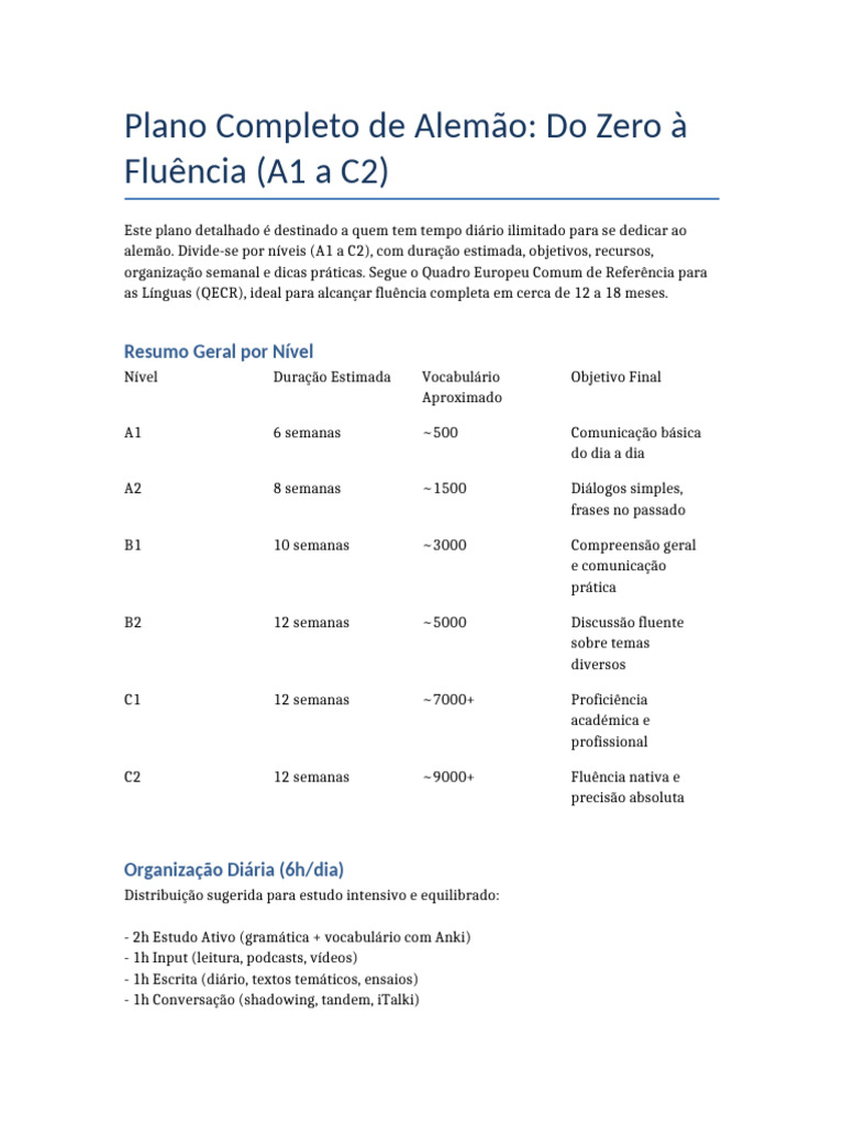 Plano de Estudo de Alemão: A1 a C2 | PDF | Fluência | Comunicação humana