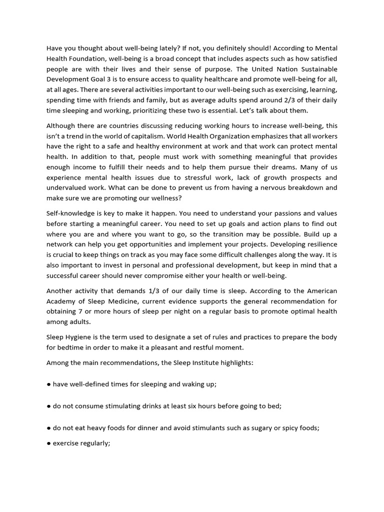 Vídeo Script For Well-Being | PDF | Well Being | Sleep