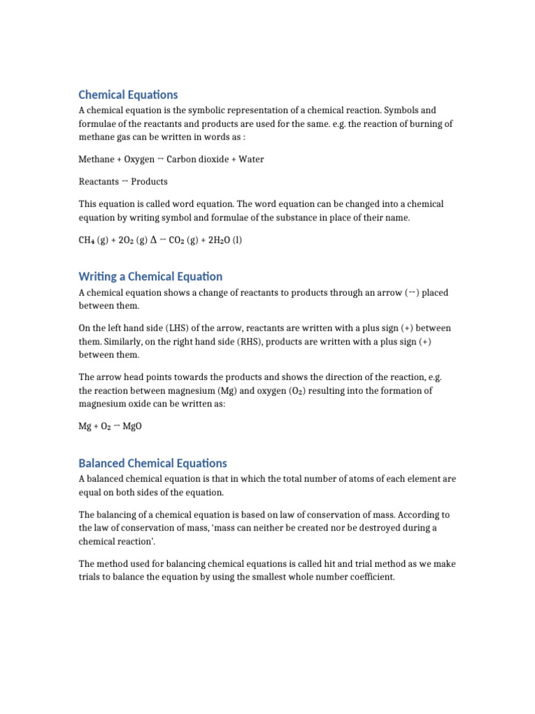 Understanding Chemical Equations | PDF | Chemical Reactions | Chemistry
