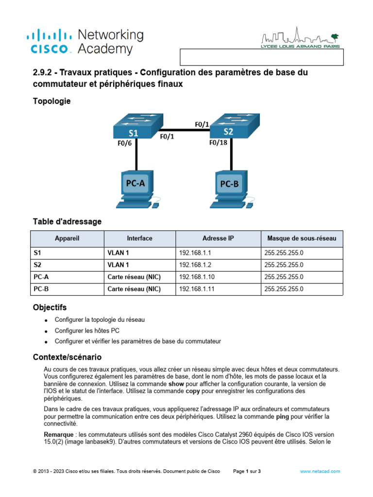 Configuration de base des commutateurs Cisco | PDF | Commutateur réseau ...