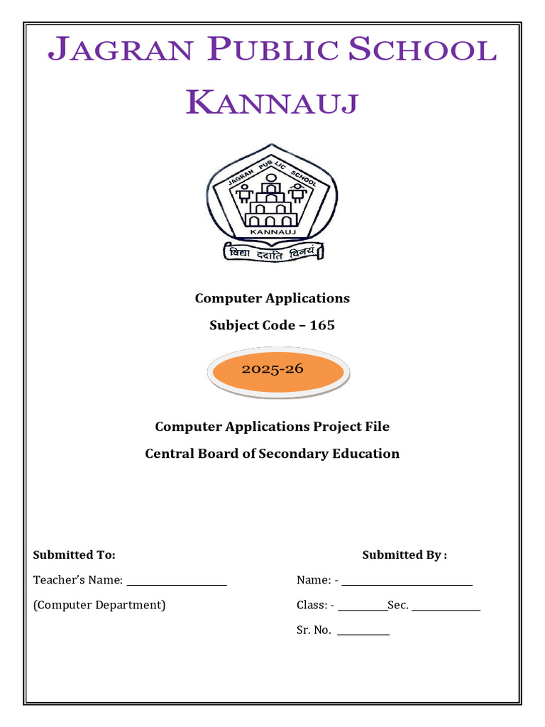CBSE Computer Applications Project File | PDF
