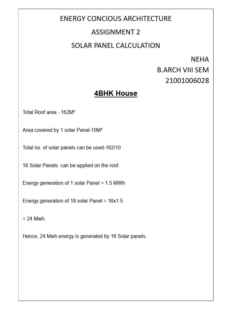 Solar Panel Calculation for 4BHK House | PDF