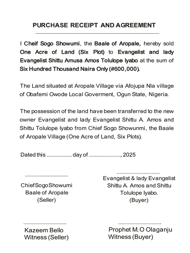 Purchase Receipt and Agreement | PDF