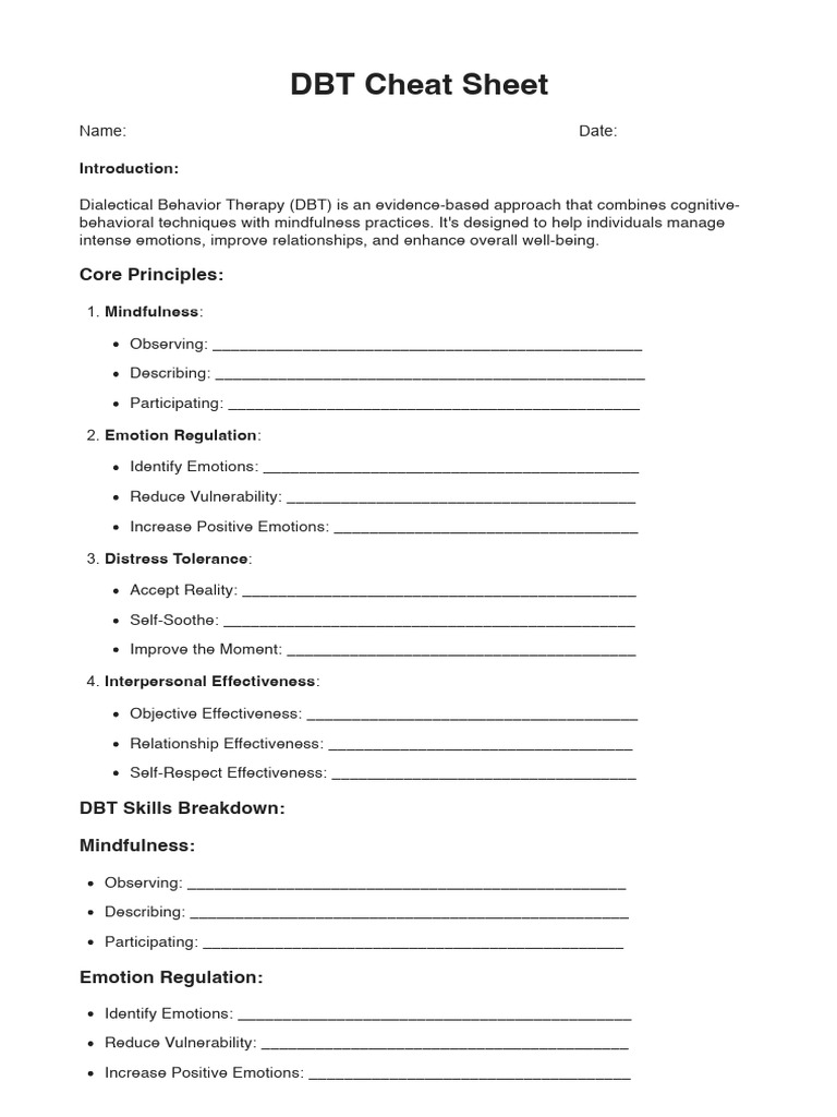 DBT Cheat Sheet for Quick Reference | PDF | Dialectical Behavior ...