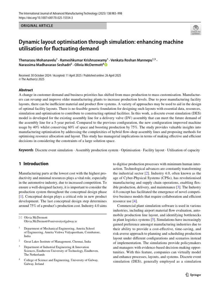 Dynamic Layout Optimization for Manufacturing | PDF | Simulation ...