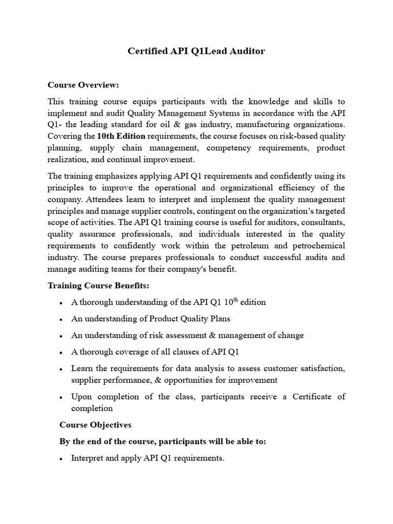 Certified API Q1 Lead Auditor | PDF | Audit | Quality Management