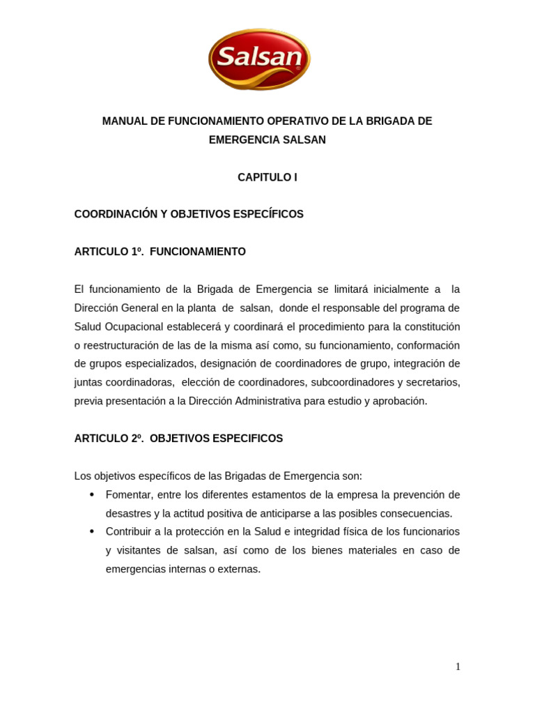 Manual de Funcionamiento Brigada Salsan | PDF | Seguridad y salud ...