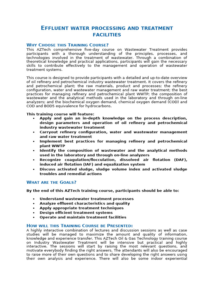 Wastewater Treatment Training Course | PDF | Sewage Treatment ...