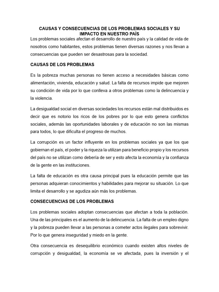 Ensayo-Sociologia. Causas y Consecuencias | PDF | Desigualdad social ...