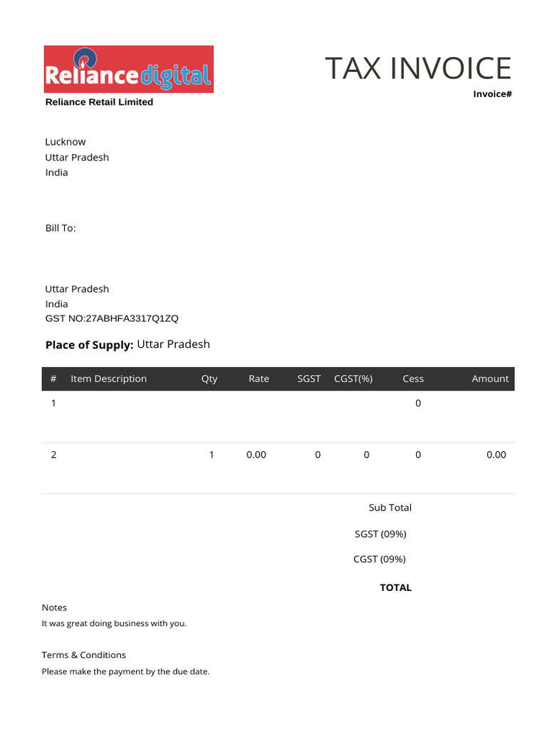 Reliance Retail Tax Invoice for iPhone 14 | PDF
