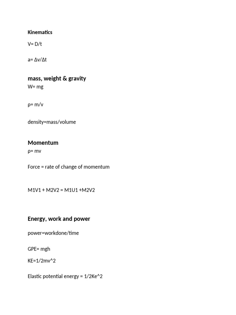 Physics Formula Sheet Overview | PDF