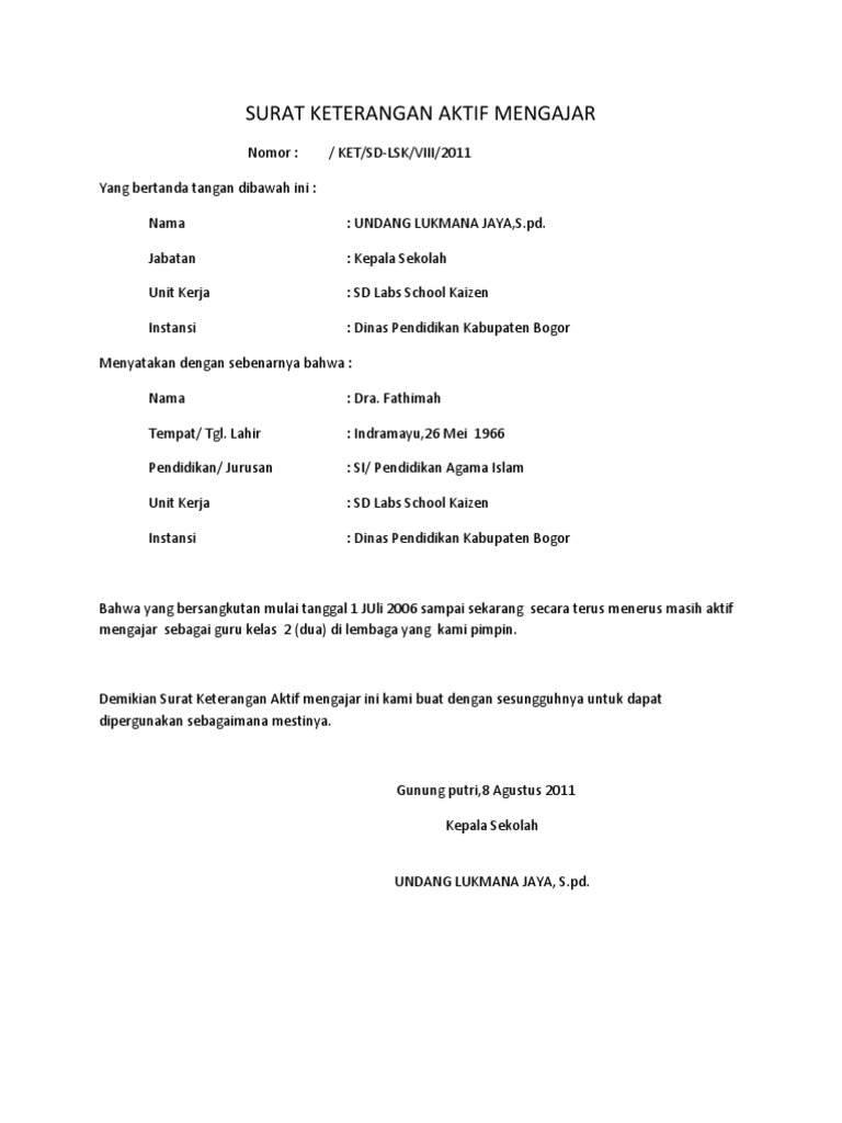 Surat Keterangan Aktif Mengajar Pdf