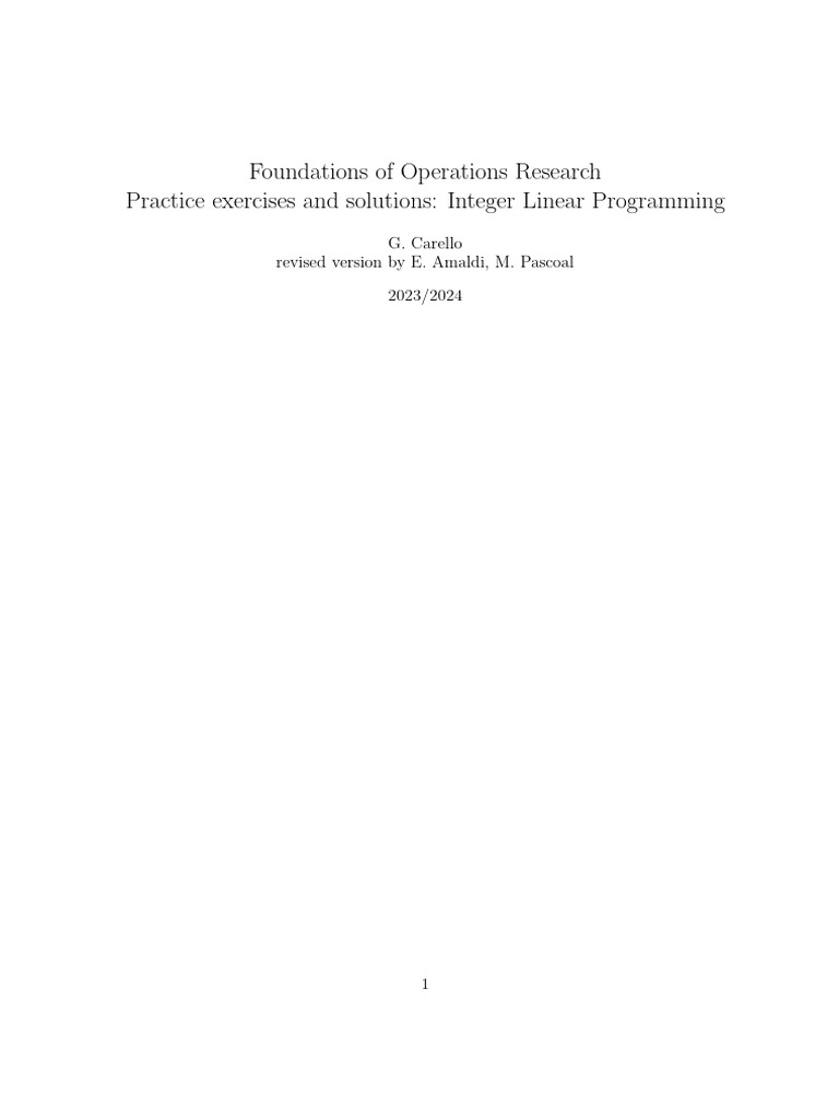Integer Linear Programming Exercises | PDF | Linear Programming ...