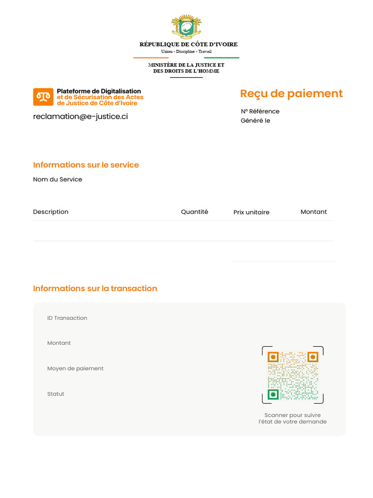 Reçu de paiement e-Justice CI | PDF
