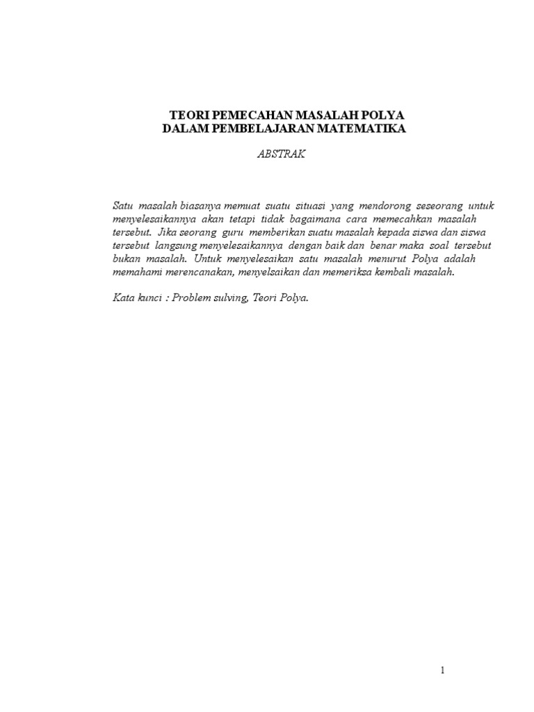Contoh Soal Pemecahan Masalah Matematika Menurut Polya Contoh Soal