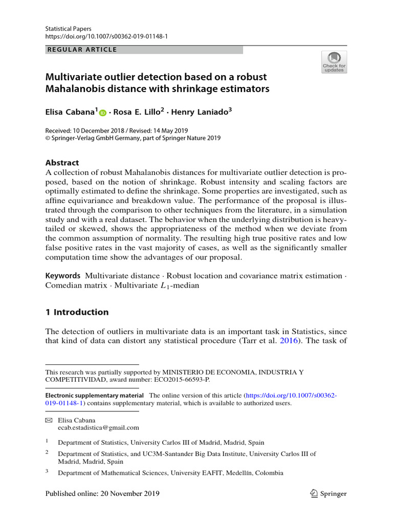 Robust Mahalanobis Distance for Outlier Detection | PDF | Weighted ...