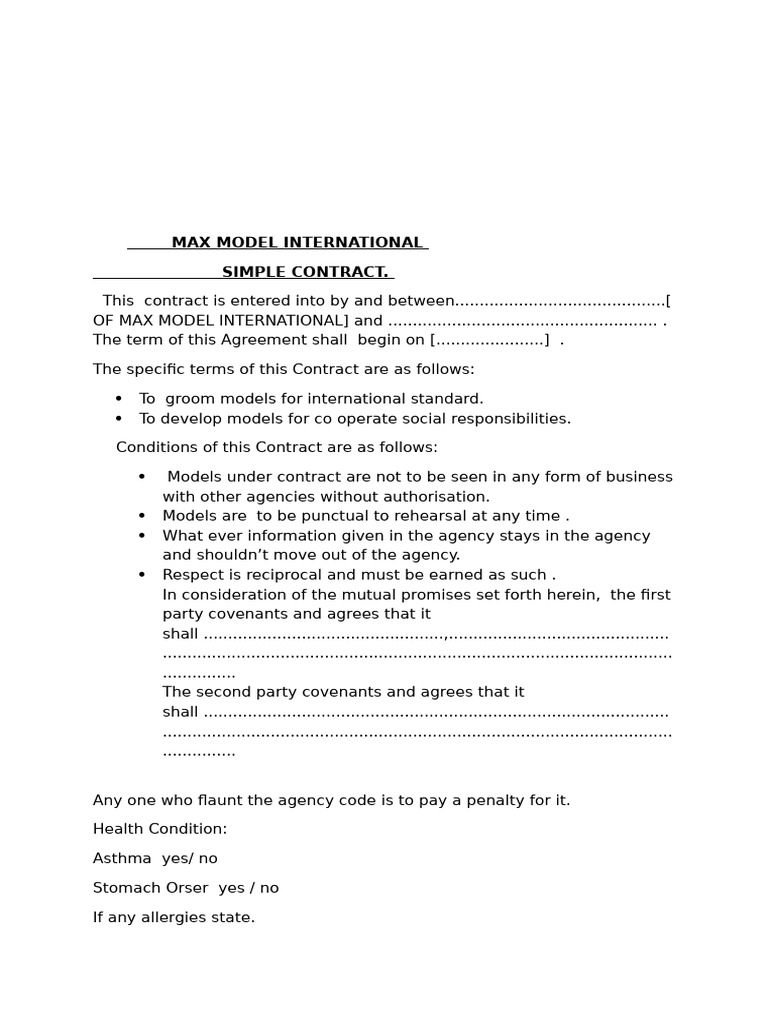 Max Model International Contract Template | PDF