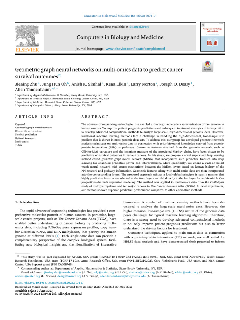 Geometric Graph Neural Networks On Multi-Omics Data To Predict Cancer ...
