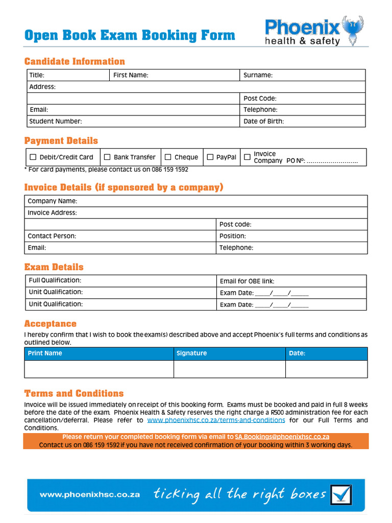 OBE Exam Booking Form SA V1.0 | PDF
