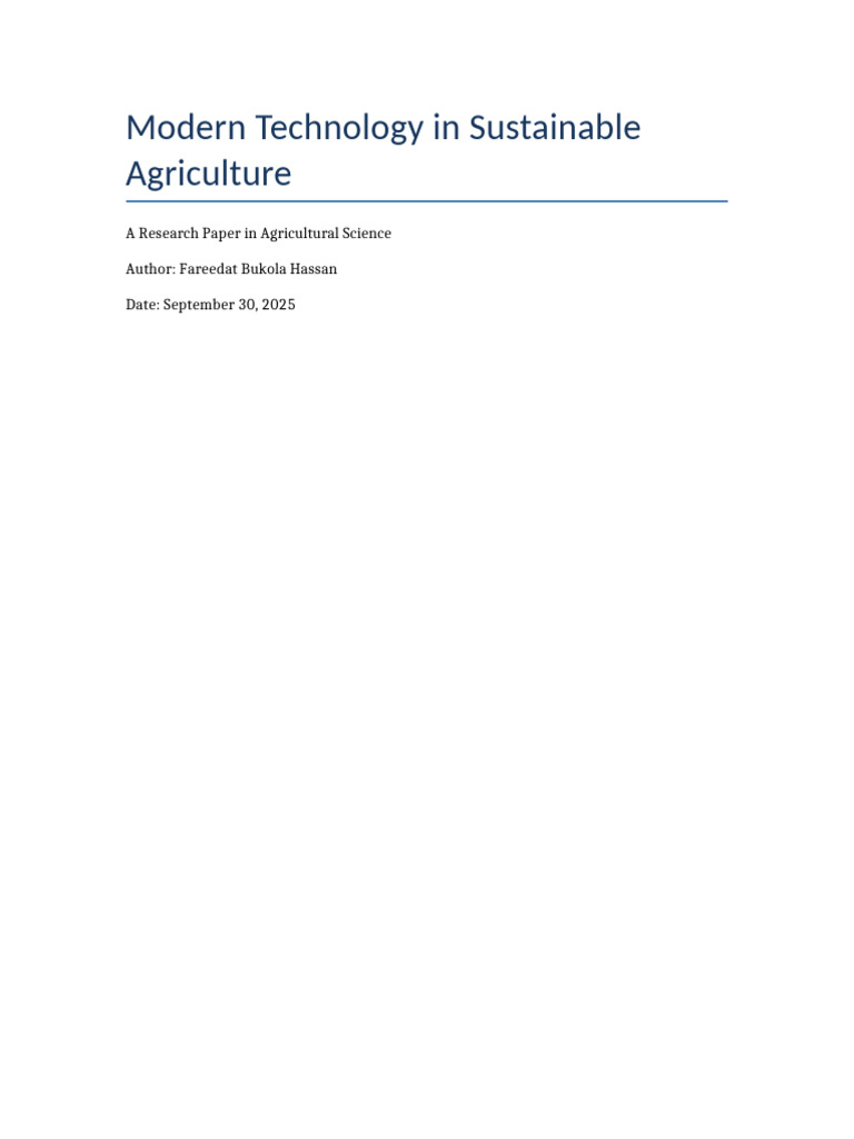 Modern Technology in Sustainable Agriculture | PDF
