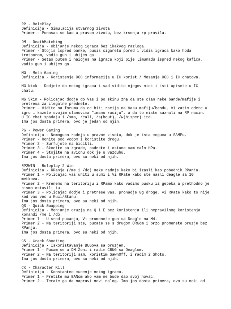 RolePlay Pravila | PDF