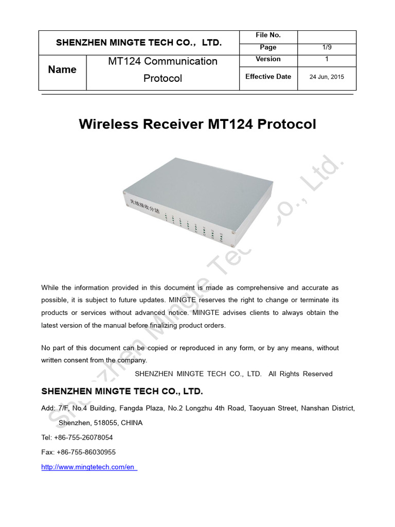 MT124 Communication Protocol Overview | PDF | Computer Data | Data ...