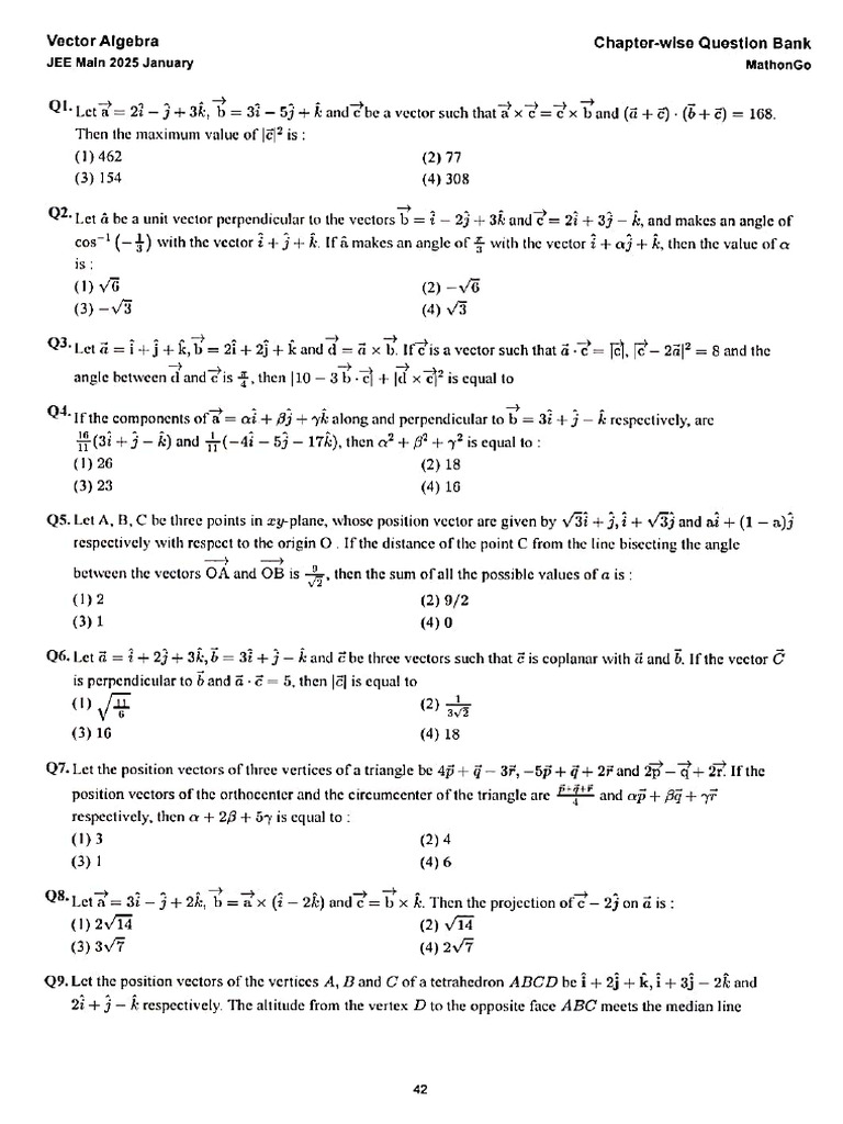 Vector Algebra Pyqs 25-20 | PDF