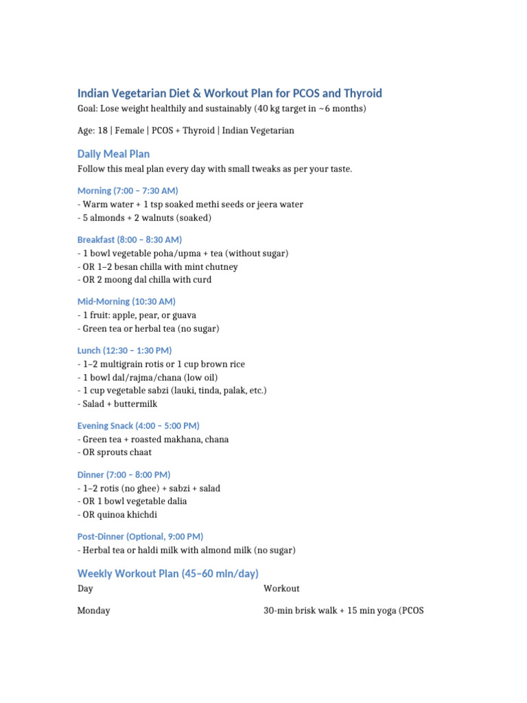 PCOS Thyroid Weight Loss Diet Workout Plan | PDF