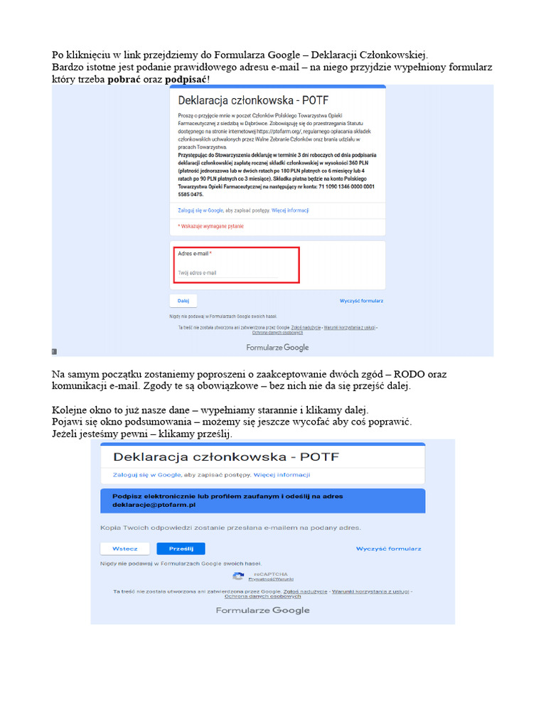 Instrukcja Deklaracja Formularze Google | PDF