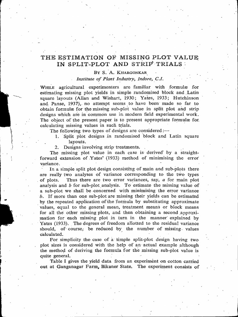 Estimating Missing Values in Split-Plot Trials | PDF | Errors And ...