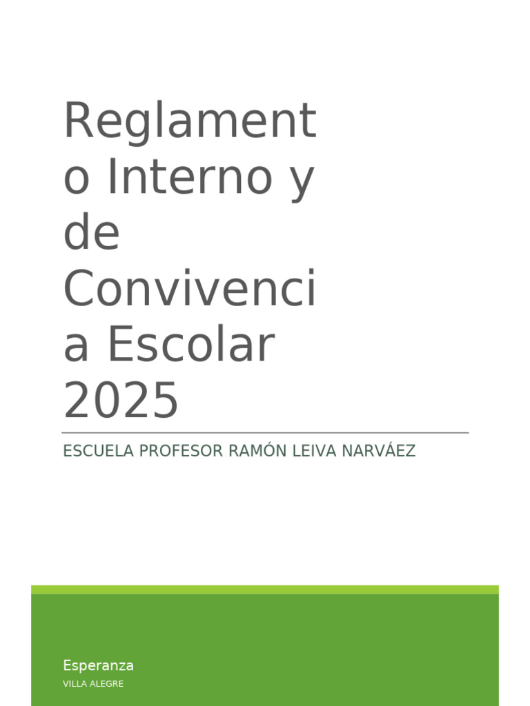 Reglamento Escolar 2025 - Escuela Ramón Leiva | PDF | Maestros | Escuelas