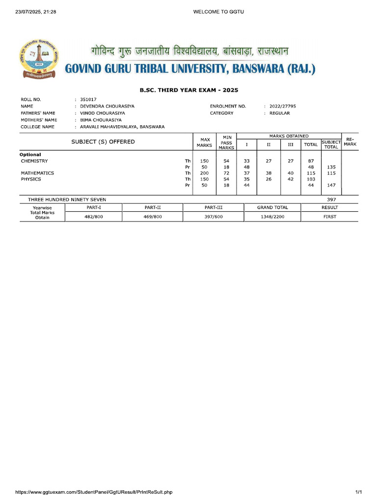 3rd Year Result | PDF