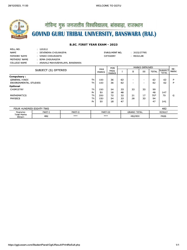 1 Year BSC MArksheet | PDF