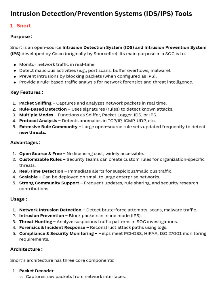 IDS/IPS Tools Overview and Examples | PDF | Firewall (Computing) | Malware