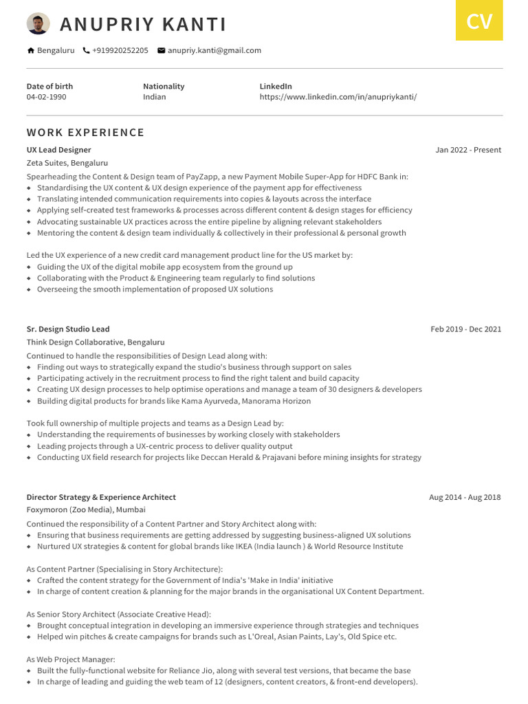 Anupriy Kanti: UX Design Expert CV | PDF