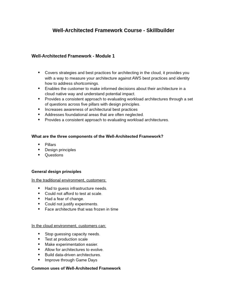 AWS Well-Architected Framework Course | PDF | Cloud Computing ...