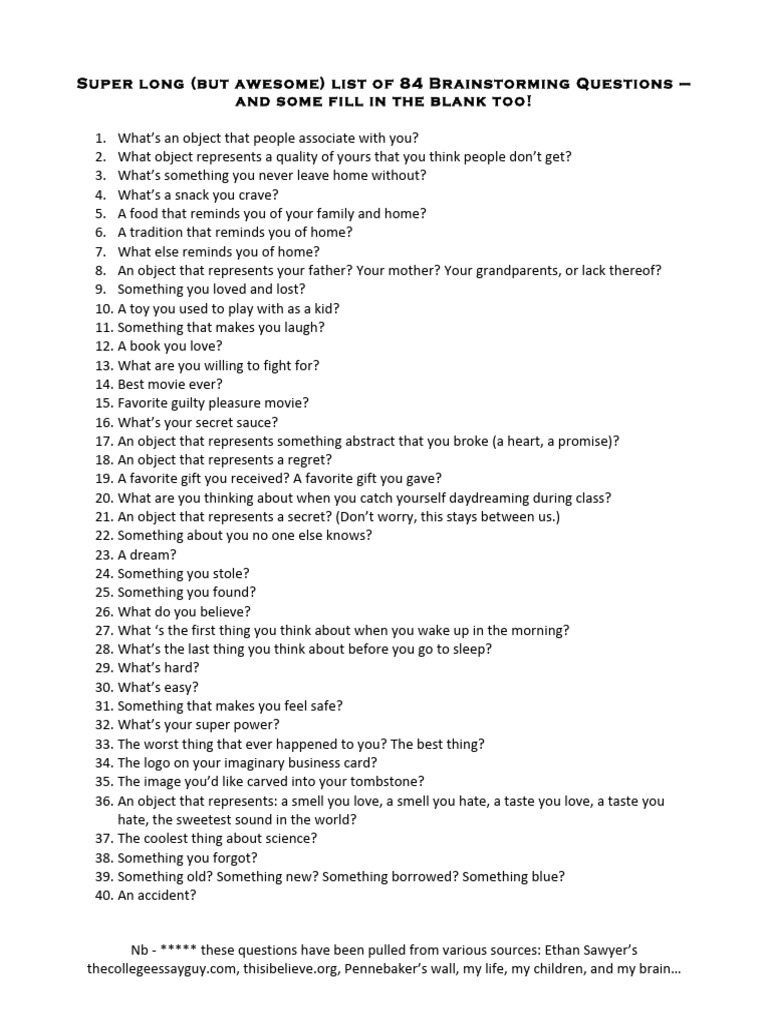 84 Creative Brainstorming Questions | PDF