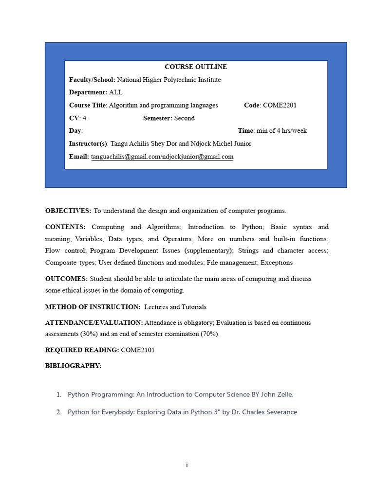 Python Programming Course Outline | PDF | Assembly Language | Programming