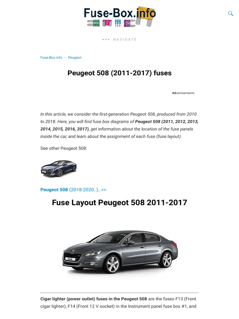 Peugeot 508 Fuse Box Diagrams (2011-2017) | PDF | Motor Vehicle