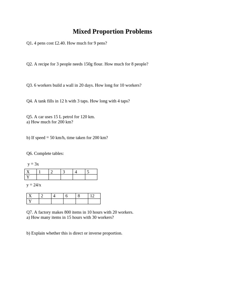 Mixed Proportion Problem Solutions | PDF