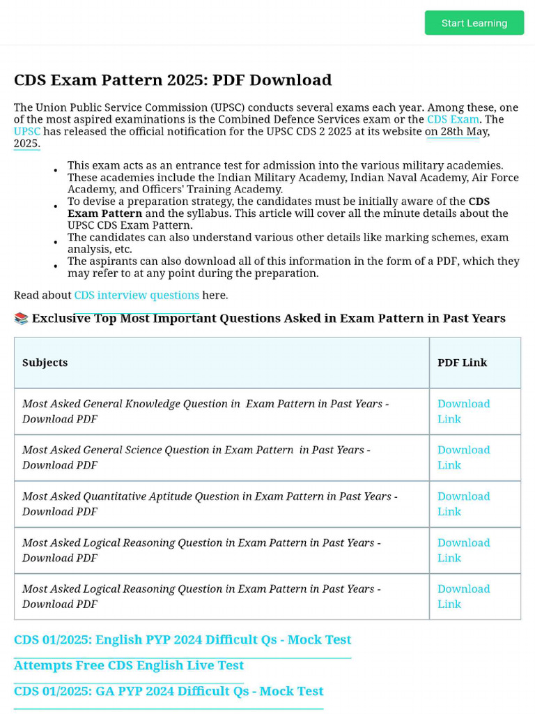 CDS Exam Pattern 2025 - PDF Download | PDF