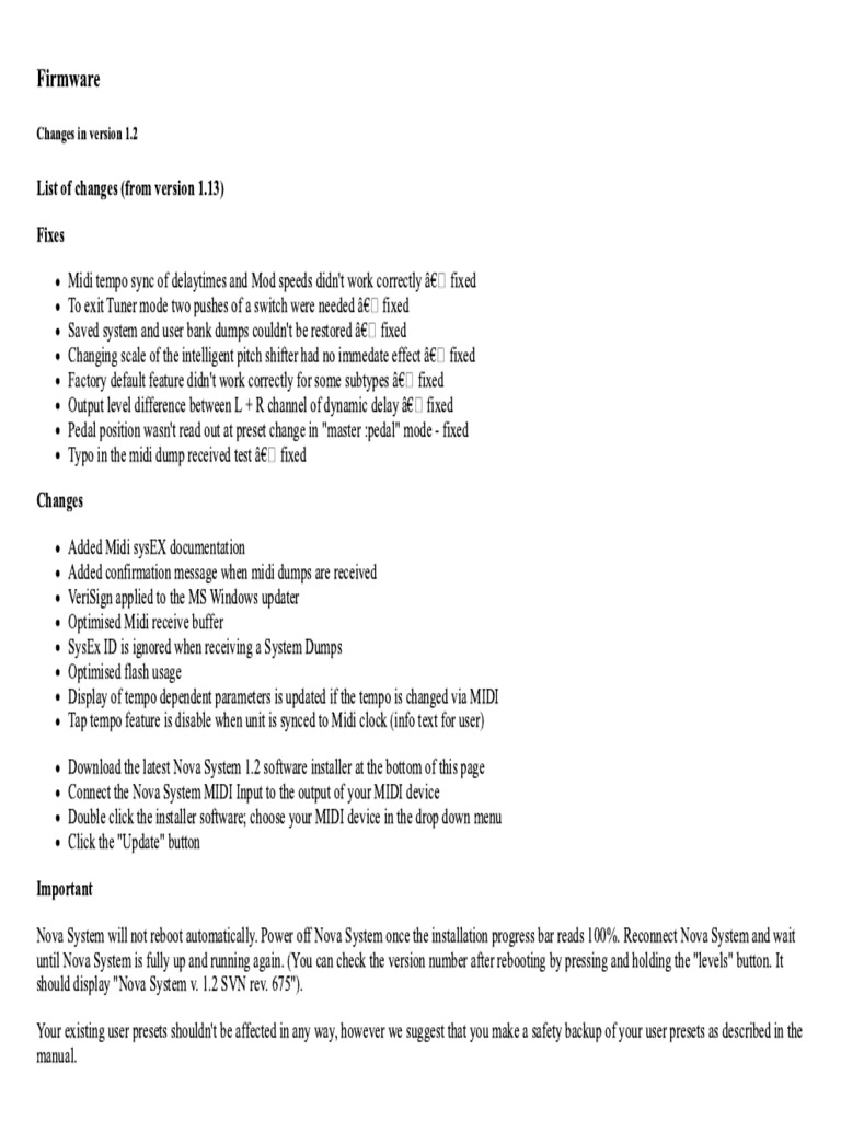 NOVA-SYSTEM Software Release Notes | PDF