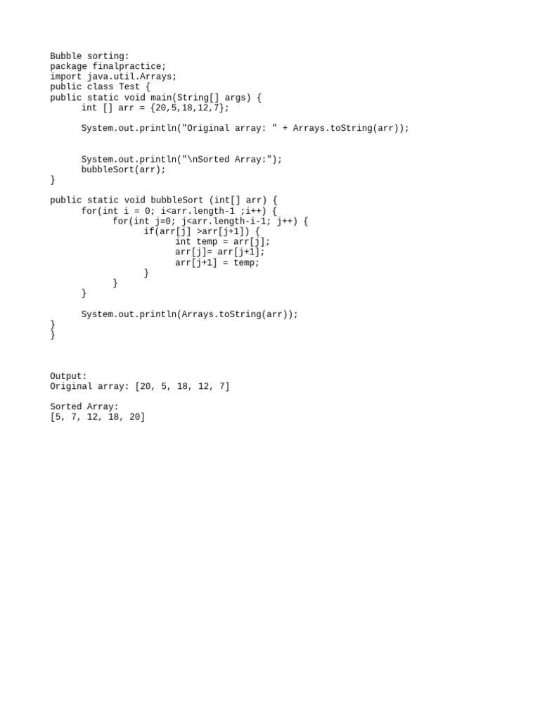 Java Bubble Sort Example Code | PDF