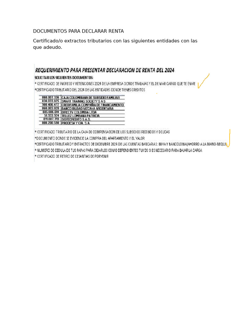 Documentos Necesarios para Declarar Renta | PDF
