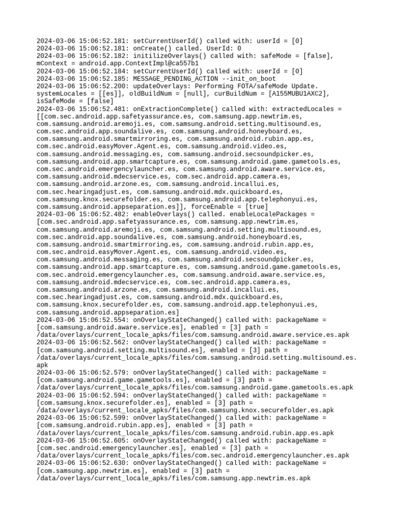 Samsung Overlay Initialization Logs | PDF | Android (Robot) | Robotics