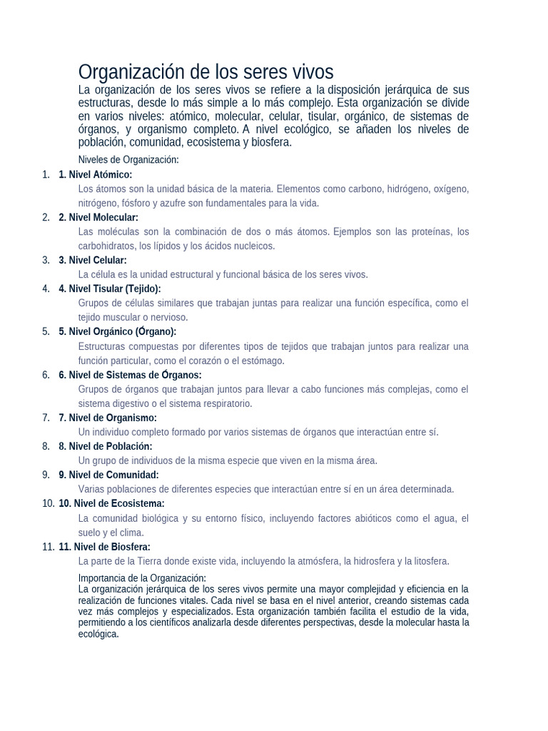 Niveles de Organización de los Seres Vivos | PDF | Organismos | Ecología