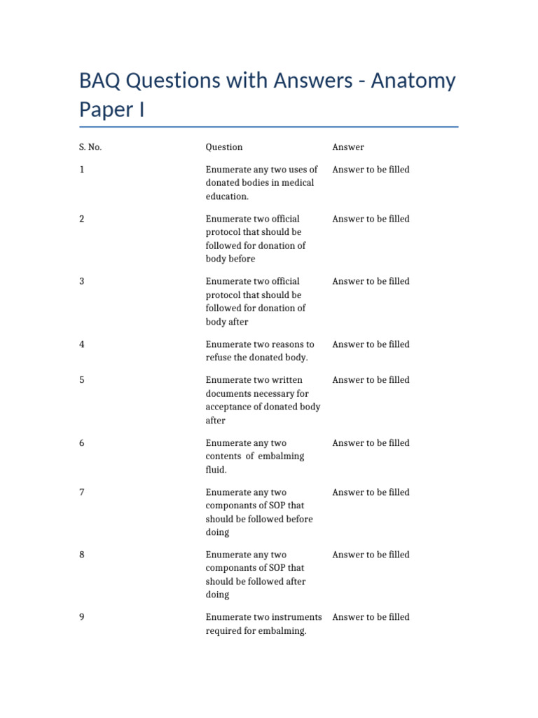 Anatomy BAQ Questions and Answers | PDF | Cerebellum | Spinal Cord