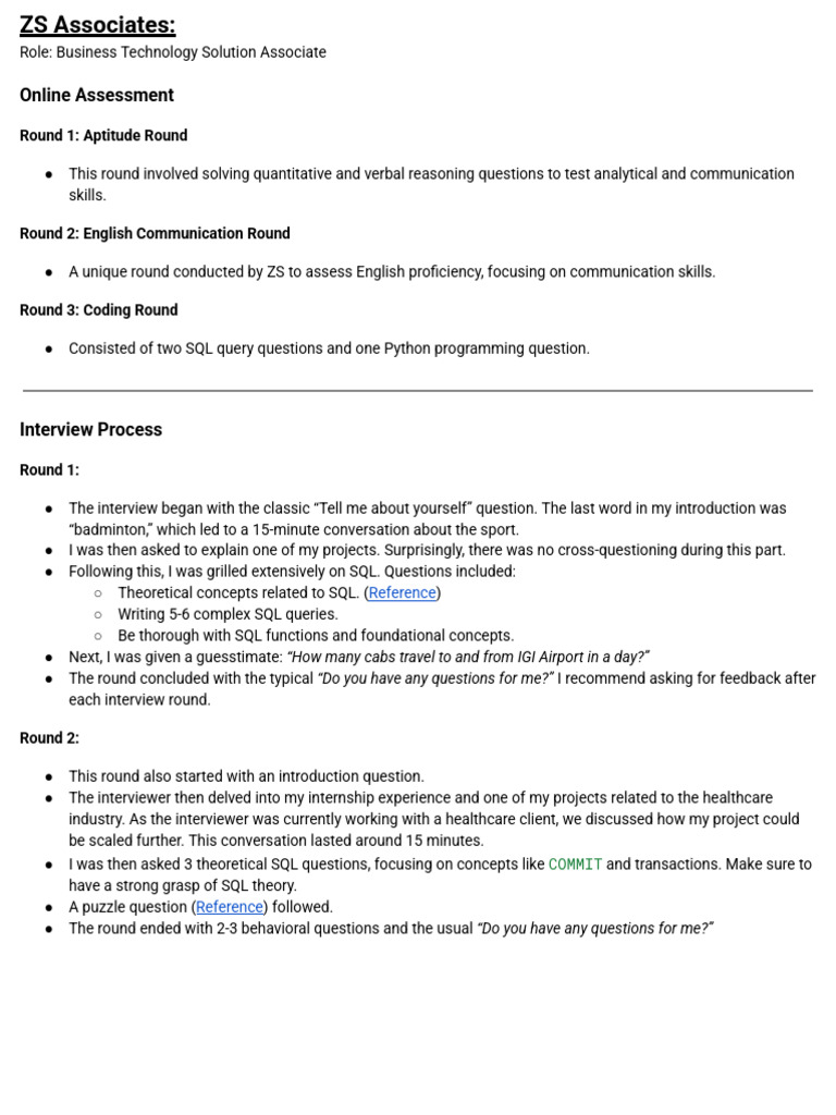 ZS Associates Interview Insights | PDF